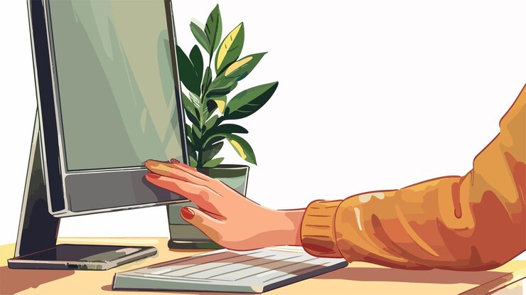Vector mujer profesional de apoyo manual trabajando en la ilustración de dibujos animados por computadora
