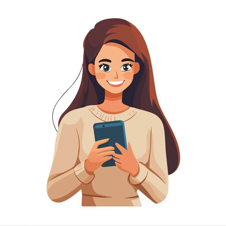 Vector mujer profesional que usa la tecnología de los teléfonos inteligentes para leer