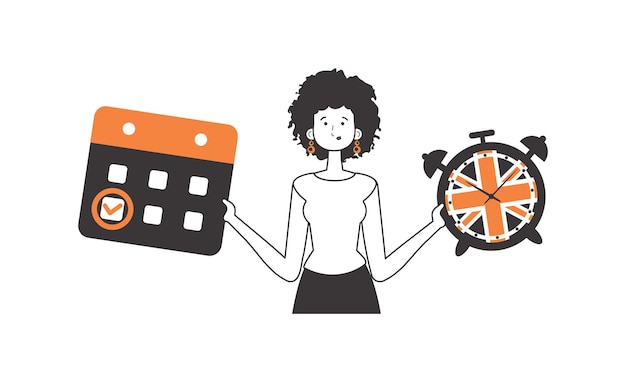 Mujer profesora de inglés el concepto de aprender un idioma extranjero estilo moderno lineal ilustración vectorial aislada