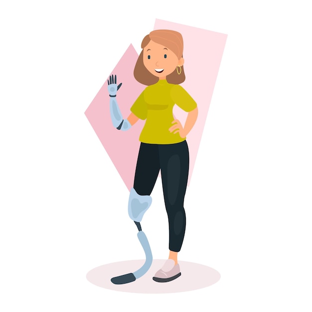 Vector mujer con prótesis icono plano elemento vectorial de color de la colección para discapacitados mujer creativa con