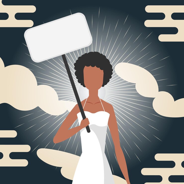 Vector una mujer protesta con una pancarta de estilo chino el concepto de expresar pensamientos de insatisfacción y protestas vector