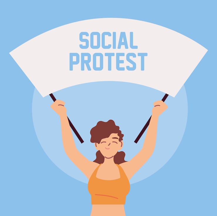 Vector mujer en protesta social con banner