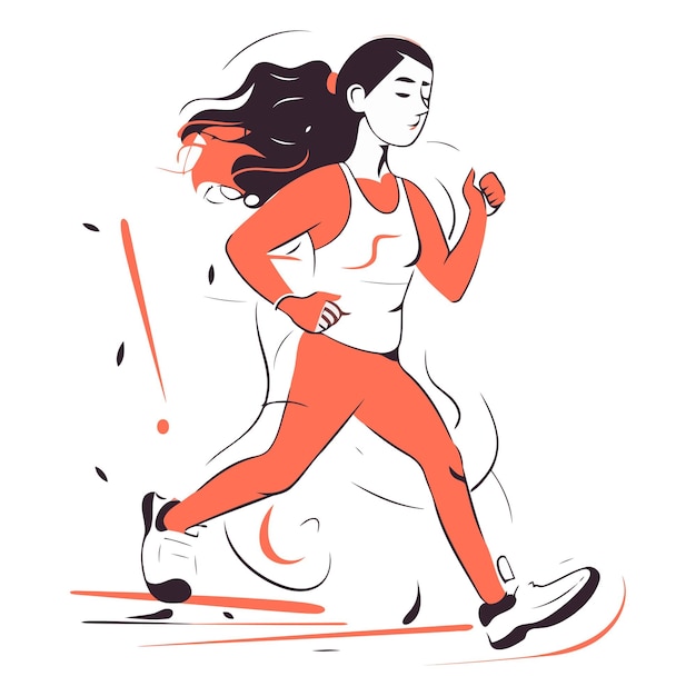 Mujer que corre Estilo de vida saludable en estilo doodle