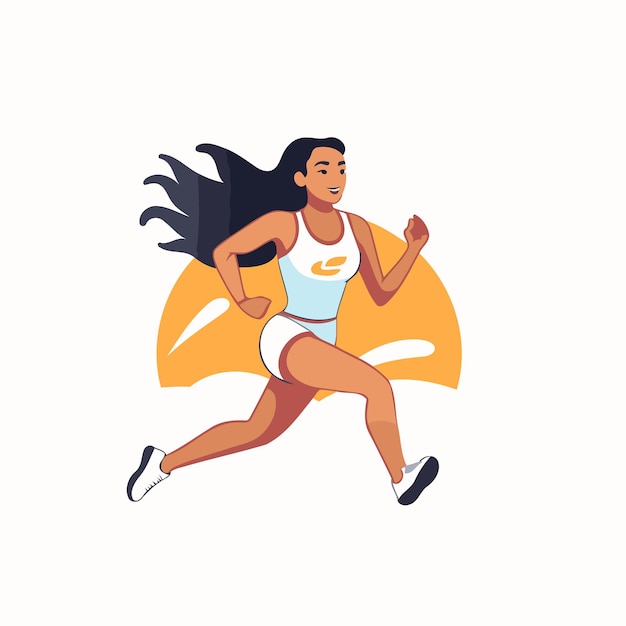Vector mujer que corre, mujer deportista, ilustración vectorial sobre un fondo blanco