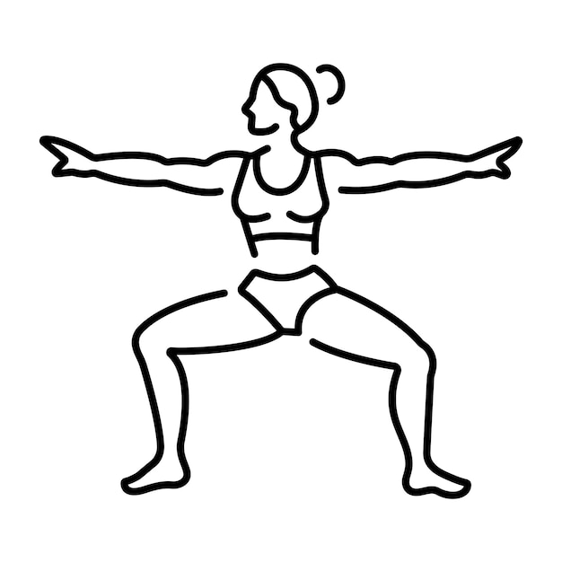 Una mujer que enseña el ícono de la fusión del yoga en estilo lineal
