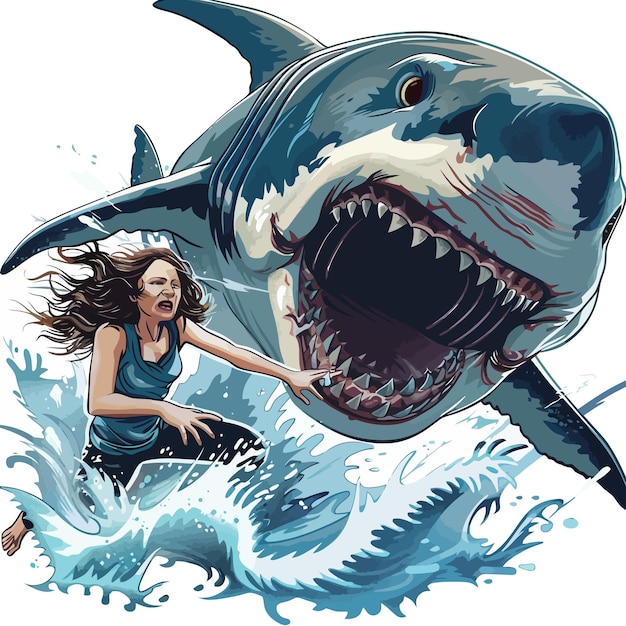 Una mujer que escapa de un vector de tiburones agresivo.