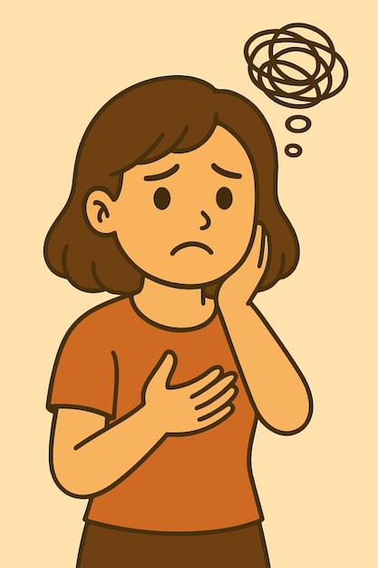 Mujer que experimenta ansiedad y estrés ilustrada en un estilo plano