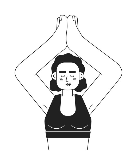 Mujer que se extiende en pose de yoga personaje de vector plano monocromático