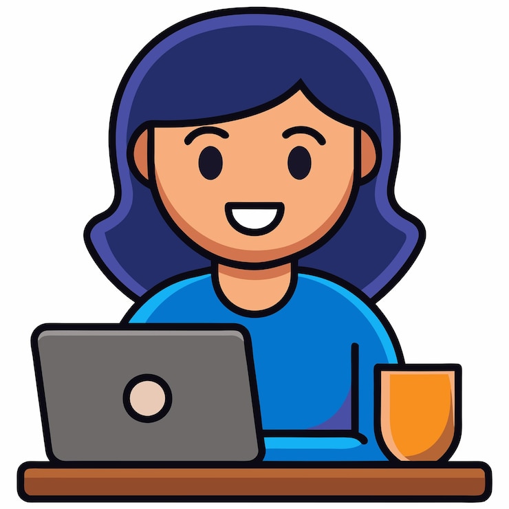 Vector mujer que opera una computadora portátil con café icono vectorial de dibujos animados ilustración personas icono de tecnología concepto aislado vector plano estilo de dibujo animado premium