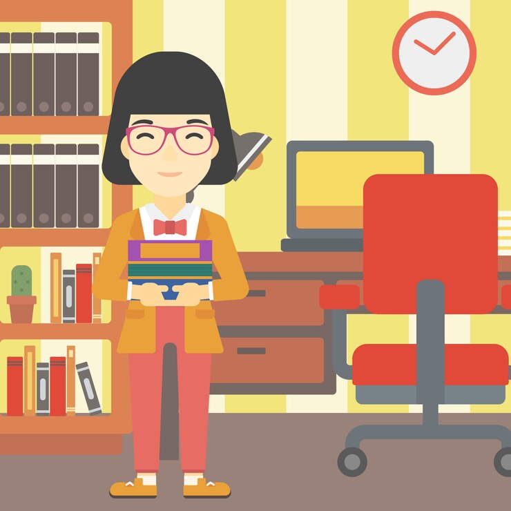 Vector mujer que sostiene la pila de libros ilustración vectorial.