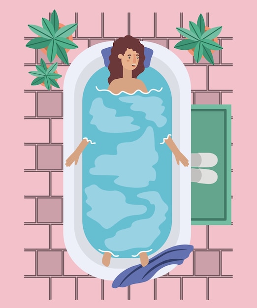 Mujer que toma un diseño del ejemplo del vector de la tina de baño