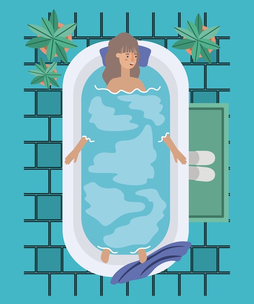 Mujer que toma un diseño del ejemplo del vector de la tina de baño