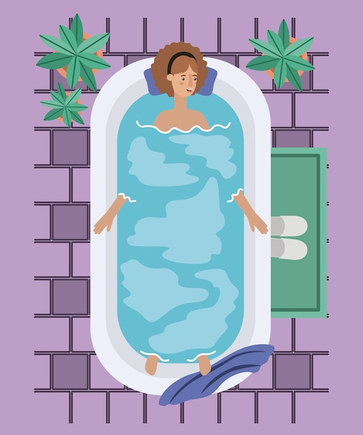 Mujer que toma un diseño del ejemplo del vector de la tina de baño