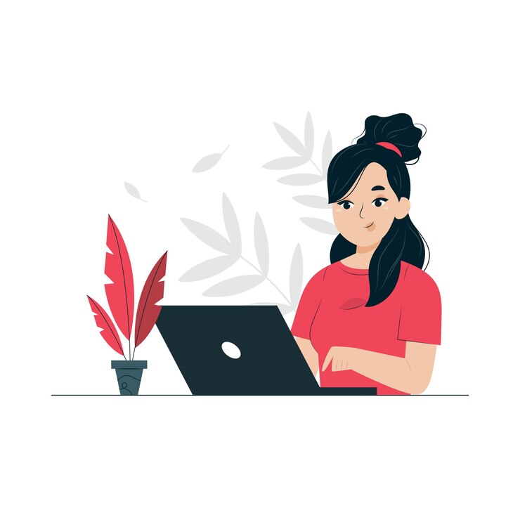 Mujer que trabaja en la computadora portátil