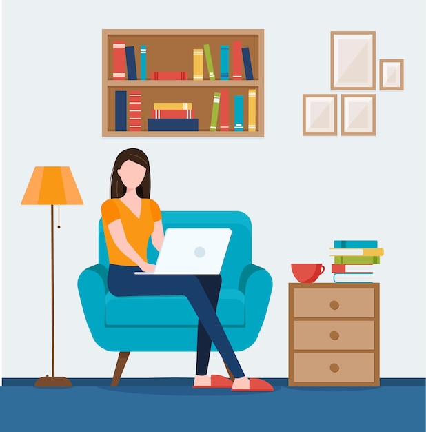 Una mujer que trabaja con computadoras en la oficina en casa o como freelance. Puede ser empleada de la empresa para trabajo de computadora y estudiante en su propia oficina en casa. Centro de llamadas de servicio y soporte.