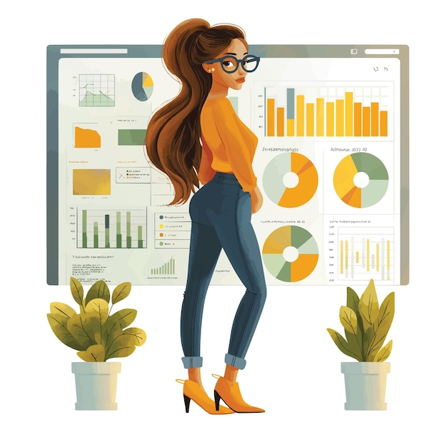 Vector una mujer que trabaja en una oficina un economista un hombre de negocios una ilustración plana aislada en un b blanco