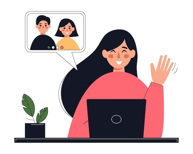 Mujer que usa laptop para comunicarse a través de internet. Diversas conversaciones en línea