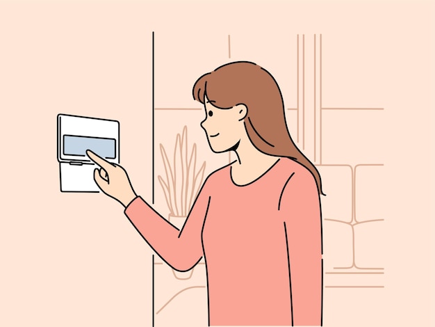 Mujer que usa el sistema de casa inteligente