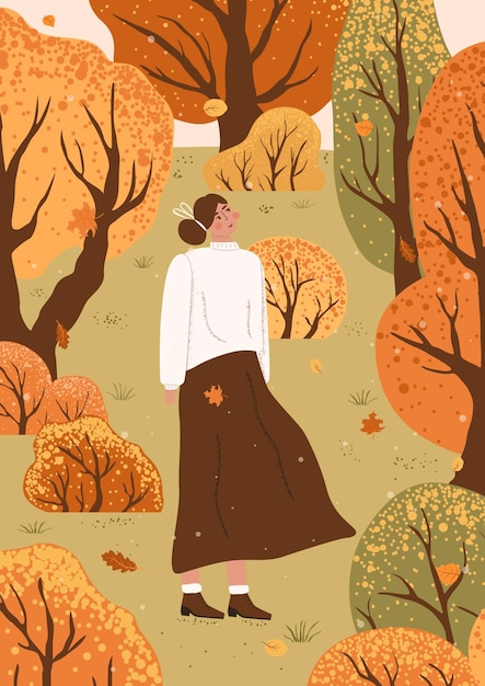 La mujer se queda bajo los árboles de otoño la mujer se queda en el suelo la joven está descansando en el bosque de otoño