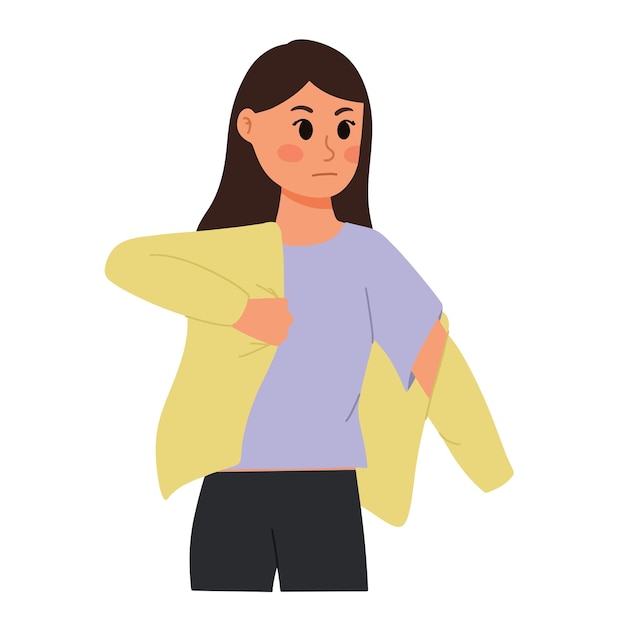 Mujer se quita la chaqueta ilustración