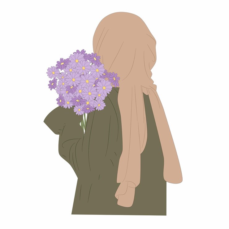 Una mujer con un ramo de flores de color púrpura en sus manos.