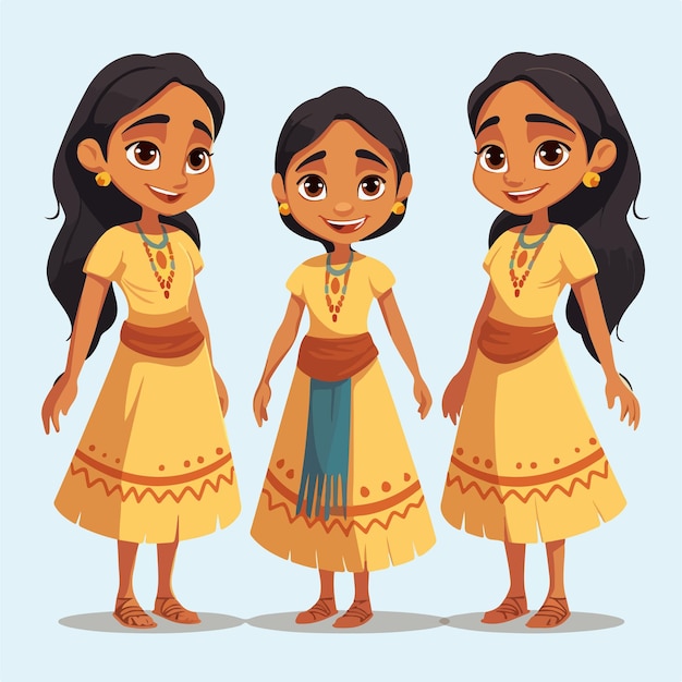 Mujer de raza india retratada en un diseño vectorial plano