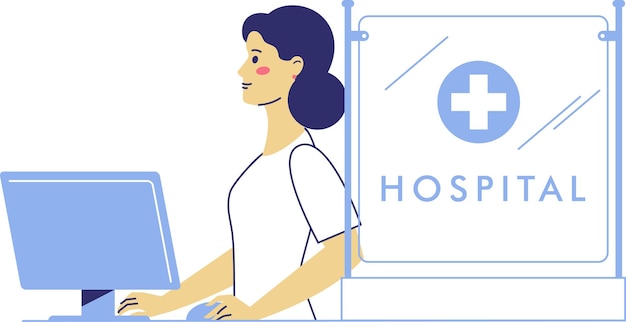 Mujer recepcionista en la recepción del hospital