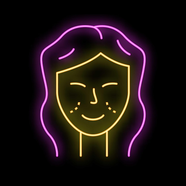 Mujer recibiendo tratamiento facial con efecto de señal de luz de neón