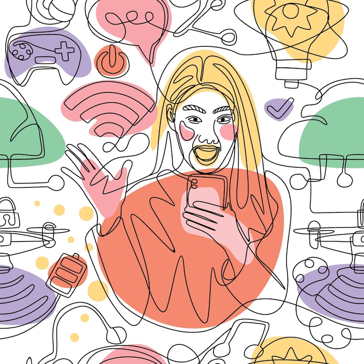 Vector mujer en las redes sociales con teléfono inteligente
