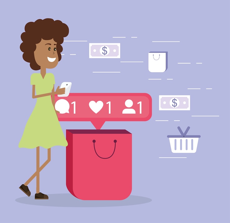 Vector mujer en las redes sociales.