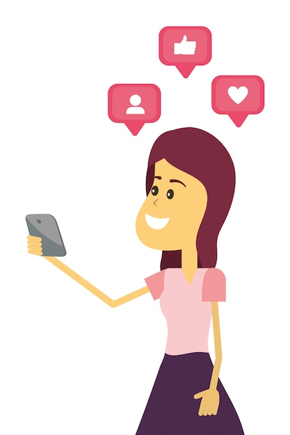 Vector mujer en las redes sociales.