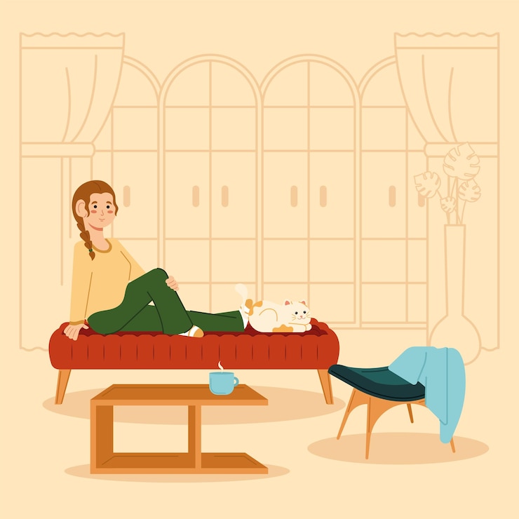 Vector mujer relajada sentada concepto de hygge vector