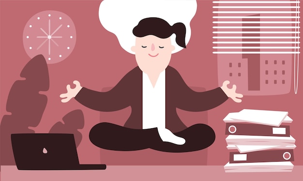 Mujer relajándose con meditación para perder el estrés mental saludable y atención plena