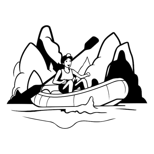 Mujer remando un kayak en el río Ilustración vectorial de dibujos animados