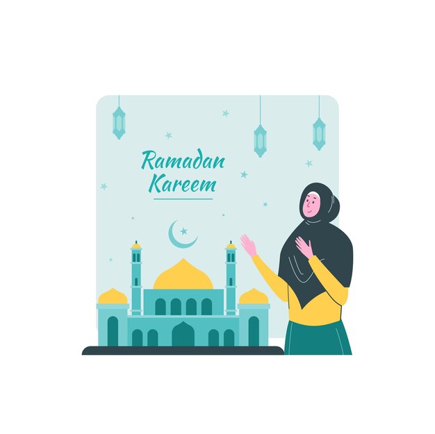 Mujer rezando por el concepto de ramadan kareem