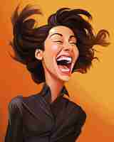Vector una mujer riendo con el cabello soplando en el viento