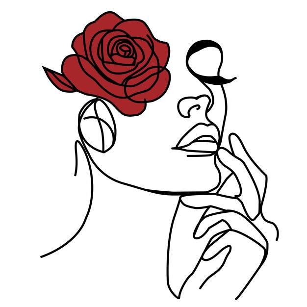 Vector mujer romántica y línea de rosas arte vectorial decoración de paredes interiores