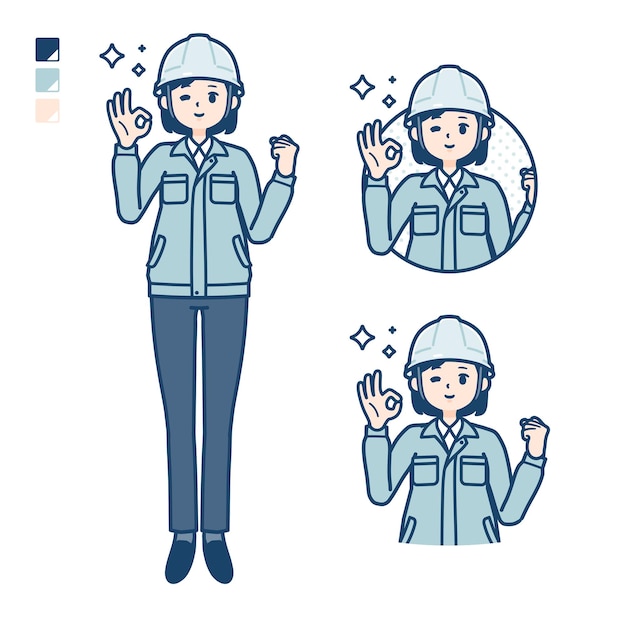 Mujer de ropa de trabajo simpleOKsign