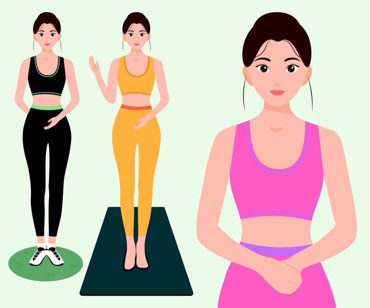 Una mujer con ropa de yoga o ropa deportiva ilustración de vector de caracteres