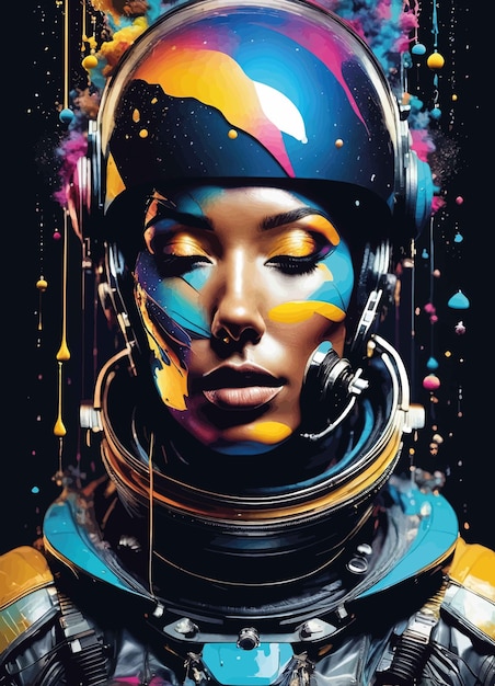 mujer con rostro cósmico colorido y espacio abstracto mujer mixta con rostro cósmico colorido y un
