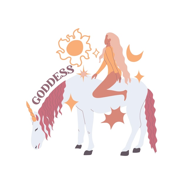 Mujer rubia en una ilustración de vector de arquetipo de diosa unicornio