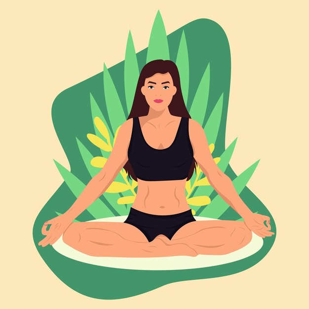 Mujer rubia en posición de loto haciendo yoga
