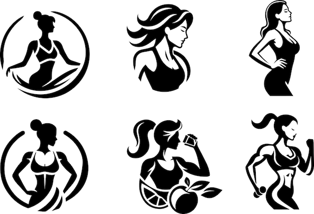 Mujer salud fitness logo concepto vector color negro fondo blanco 6