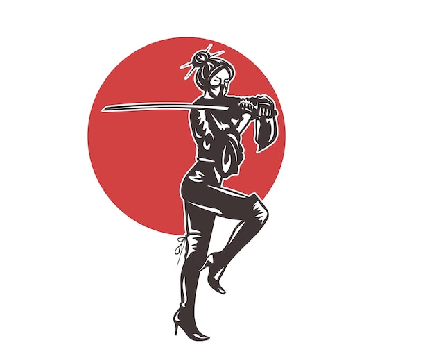 Mujer samurái con silueta de katana