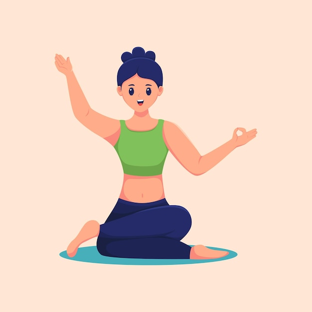 Mujer sana con ilustración de diseño de personajes de yoga