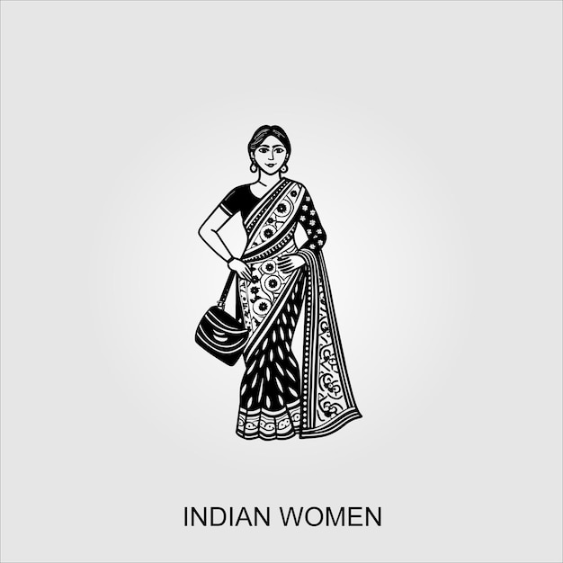 Vector una mujer con un sari está en un fondo gris
