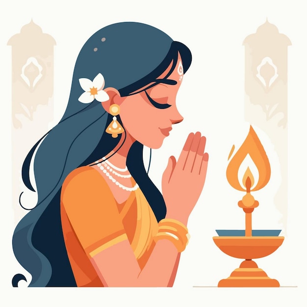 Vector una mujer con un sari con una vela en la mano