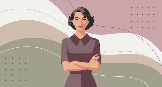 Mujer segura de sí misma en fondo pastel Feminismo y concepto de igualdad Ilustración plana