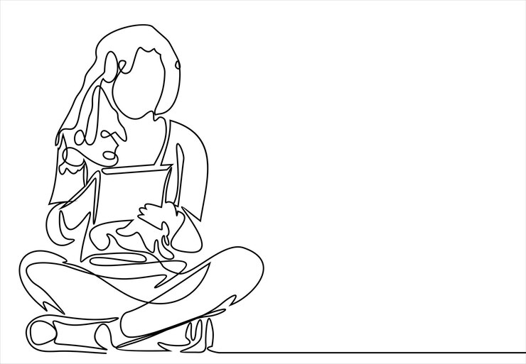 Vector mujer sentada como freelancer o trabajadora de oficina usando una tableta digital concepto de comunicación de medios sociales