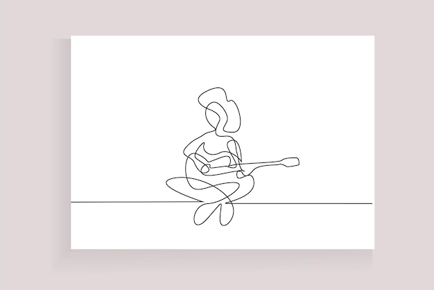 Vector mujer sentada cómodamente en el suelo tocando la guitarra